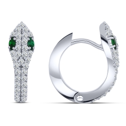Cercei Creole din argint  cu pietre Cubic Zirconia Incolor, Cubic Zirconia Verde