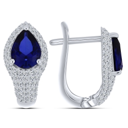 Cercei din argint  cu pietre Cubic Zirconia Incolor, Cubic Zirconia Albastru Safir