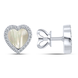 Cercei Pusete din argint  cu pietre Cubic Zirconia Incolor, Sidef Alb