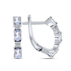Cercei din argint cu Cubic Zirconia Incolor, Topaz albastru