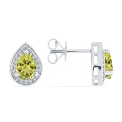Cercei Pusete din argint cu Moissanite, Moissanit lemon