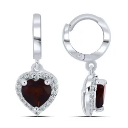 Серьги Конго из серебра с камнями Фианит Бесцветный, Гранат