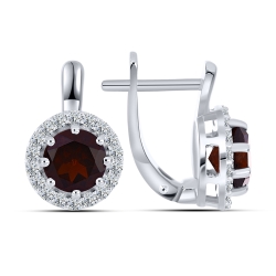 Серьги из серебра с камнями Фианит Бесцветный, Гранат