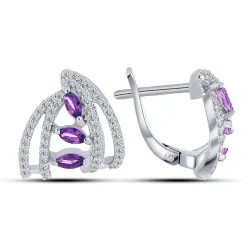 Cercei din argint cu Cubic Zirconia Incolor, Ametist