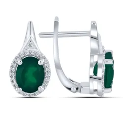 Cercei din argint cu Cubic Zirconia Incolor, Agat verde