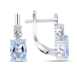 Cercei din argint cu Cubic Zirconia Incolor, Topaz albastru