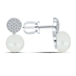 Cercei Pusete din argint cu Cubic Zirconia Incolor, Perla Albă