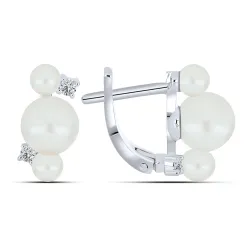 Cercei din argint cu Cubic Zirconia Incolor, Perla Albă