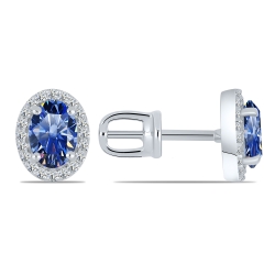 Cercei Pusete din aur alb cu pietre Moissanite, Moissanit albastru safir