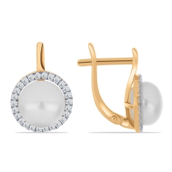 Cercei din aur roșu cu pietre Cubic Zirconia Incolor, Perla Albă