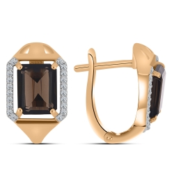 Cercei din aur roșu cu pietre Cubic Zirconia Incolor, Cuarț fumuriu
