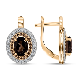 Cercei din aur roșu cu pietre Cubic Zirconia Incolor, Cuarț fumuriu și Cuarț fumuriu (sintetic)
