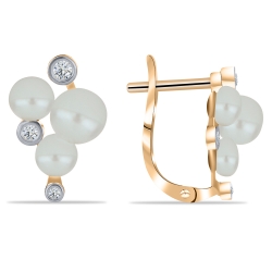 Cercei din aur roșu cu pietre Cubic Zirconia Incolor, Perla Albă
