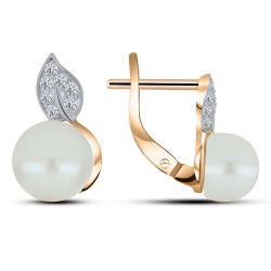 Cercei din aur roșu cu pietre Cubic Zirconia Incolor, Perla Albă