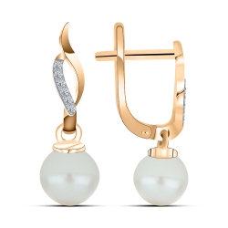 Cercei Suspendați din aur roșu cu pietre Cubic Zirconia Incolor, Perla Albă