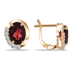 Cercei din aur roșu cu pietre Cubic Zirconia Incolor, Granat