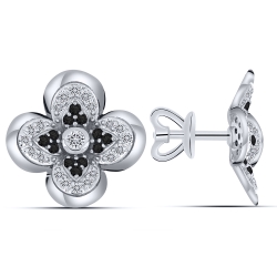 Серьги Пусеты из белого золота с камнями Бриллиант, Черный бриллиант