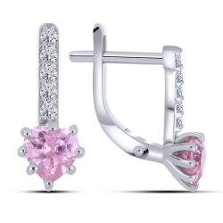 Cercei p-u copii din aur alb cu pietre Cubic Zirconia Incolor, Cubic Zirconia Roz