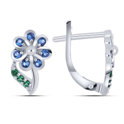Серьги из белого золота с камнями , Нано изумруд