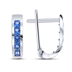 Серьги из белого золота с камнями Фианит Синий