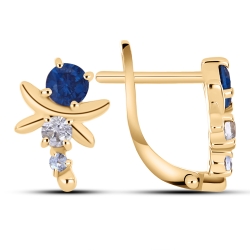 Серьги из красного золота с камнями Фианит Синий, Нано топаз