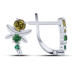 Серьги из белого золота с камнями Кубический цирконий Зеленый, Нано изумруд