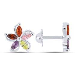 Cercei Pusete din aur alb cu pietre Cubic Zirconia Multicoloră