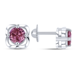 Cercei Pusete din aur alb cu pietre Cubic Zirconia Roz