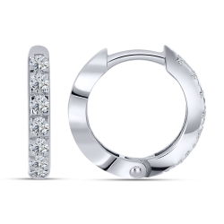 Cercei Creole din aur alb cu pietre Cubic Zirconia Incolor