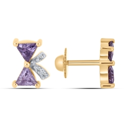 Cercei Pusete din aur roșu cu pietre Cubic Zirconia Incolor, Cubic Zirconia Liliachiu