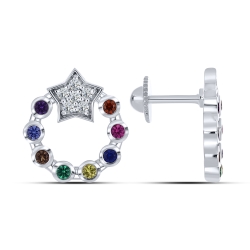 Cercei Pusete din aur alb cu pietre Nanoametist, Nanosmarald și