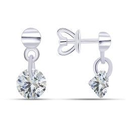 Серьги Пусеты из белого золота с камнями Фианит Бесцветный