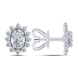 Серьги Пусеты из белого золота с камнями Фианит Бесцветный