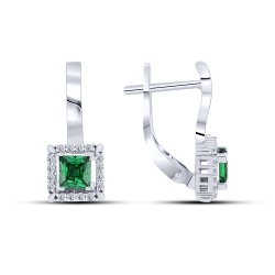 Cercei din aur alb cu pietre Cubic Zirconia Incolor, Cubic Zirconia Verde