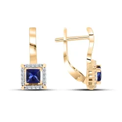 Cercei din aur roșu cu Cubic Zirconia Incolor, Cubic Zirconia Albastru Safir