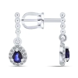 Cercei Pusete din aur alb cu Diamant, Safir