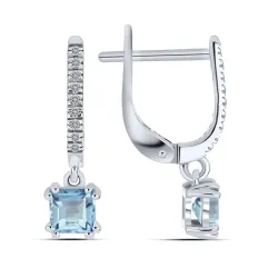 Cercei Suspendați din aur alb cu Diamant, Aquamarin