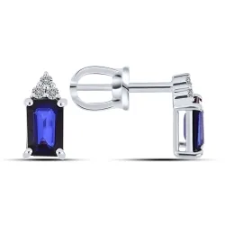 Cercei Pusete din aur alb cu Diamant, Safir