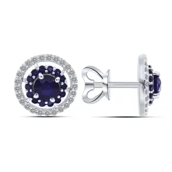 Cercei Pusete din aur alb cu Diamant, Safir