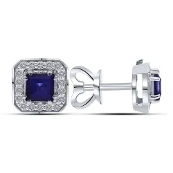 Cercei Pusete din aur alb cu Diamant, Safir
