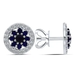 Cercei Pusete din aur alb cu Diamant, Safir