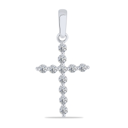 Cruce din aur alb cu pietre Cubic Zirconia Incolor
