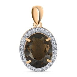 Pandantiv din aur roșu cu pietre Cubic Zirconia Incolor, Cuarț fumuriu