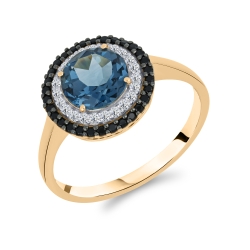 Inel din aur roșu cu pietre Cubic Zirconia Incolor, Topaz London și Spinel natural