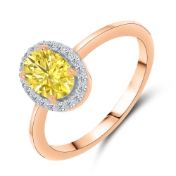 Inel din aur roșu cu pietre Moissanite, Moissanit lemon