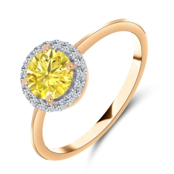 Inel din aur roșu cu pietre Moissanite, Moissanit lemon