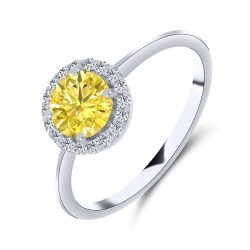 Inel din aur alb cu pietre Moissanite, Moissanit lemon