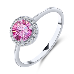 Inel din aur alb cu pietre Moissanite, Moissanit roz