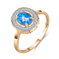 Inel din aur roșu cu pietre Cubic Zirconia Incolor, Topaz Swiss