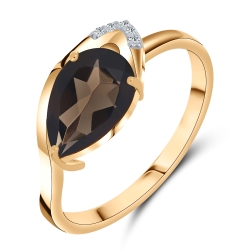 Inel din aur roșu cu pietre Cubic Zirconia Incolor, Cuarț fumuriu